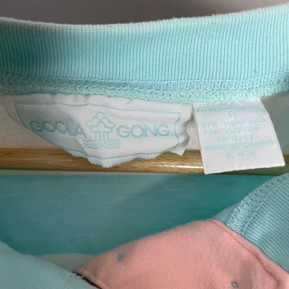 Vintage 80s Shirt Striped FLAWS Pastel Short Sleeves Button Collar Women Retro - Picture 3 of 12